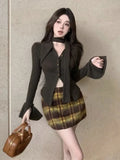 Vevesc Y2k Aesthetic Solid Slim Cardigan Streetwear Women's Single Breasted Sweaters Harajuku Fairy Knitted Grunge Sexy Split Coats