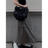 Vevesc Streetwear Cargo Skirts Women Y2K Vintage Pockets A Line Skirt Harajuku Korean High Waist Slit Zipper Casual Chic Skirts