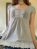Vevesc  Cute Lace Trim Slim Simple T-Shirts Summer Sweet Basic All-Match Fashion Trendy Japanese Women’s Clothes