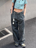 Vevesc Vintage Aesthetic Emo Loose Washed Pants Autumn Women's Casual Harajuku Style Jeans Y2K Wide Leg Punk Baggy Denim Trouser