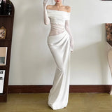 Vevesc  See Through Mesh Evening Dress For Women Aesthetic Clothes Hollow Out Vestido Feminino Off Shoulder One Piece Robe Femme Été