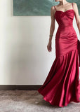 Vevesc  Elegant Satin Halter New Vintage Niche Waisted Fishtail Dress Formal Gown Party Dresses Sling Backless Waist Evening vestidos