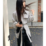 Vevesc New French Streetwear Office Lady Blouse Asymmetrical Punk Women Shirts Y2k Aesthetic Harajuku Striped Temperament Clothes