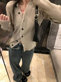 Vevesc V Neck Knitted Cardigans Sweet Casual Women Jumpers Y2k Aesthetic Slim Chic Streetwear thin Sweaters Autumn All Match Vintage