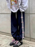 Vevesc Y2K Blue Sweatpants With Bow Women Korean Fashion Fairycore Jogger Pants Oversized Harajuku Girly Kpop Sports Trousers