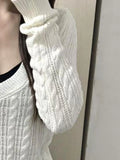 Vevesc  Autumn Sweet Solid Twist Sweater Women Y2k Aesthetic Casual Loose Vintage Tops Preppy Style Fairy Knitwear All Match Jumper