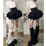 Vevesc Punk Y2k Aesthetic High Waist Japan Tiered Skirts Harajuku Flower Print Gothic Lolita All Match Clothes Japan Lazy Girl Bottom