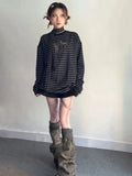 Vevesc Punk Streetwear Striped Loose Tops Y2k Aesthetic Star All Match Tee Shirt Harajuku Oversized Tshirts Women Fairy Grunge Tees