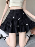 Vevesc Aesthetics Skirts Bow Ruffles Patchwork Summer Thin High Waist Mini Skirt Sweet Preppy Style All Match Women's Clothing