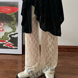 Vevesc  Y2k Japanese Style Women Pants Lace Solid Spring Summer Thin Pantalones De Mujer Fashion Elegant Vintage Trousers