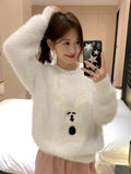 Vevesc Pullovers Mink Cashmere Kawaii Rabbit O Neck Women Sweater Japanese Sweet Y2k Oversize Knitted Harajuku Sueter Mujer Tops