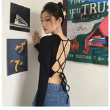 Vevesc Y2K Black Cardigan V Neck Crop Women's Sweater Korean Fashion Backless Knitwear Slim Spring Knit Streetwear Gyaru Kpop