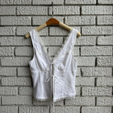 Vevesc Women Bow Tie Front Sleeveless Tank Tops Kawaii Lace Trim V Neck Crop Tops Summer Beach Y2k Fairycore Cottage Vest Club Party