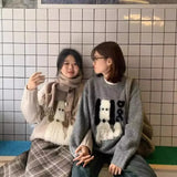 Vevesc O-Neck Sweater High Street Y2k Kawaii Sweet Cartoon Dog Jacquard Sueter Mujer American Vintage Couples Pullovers Women Knitted