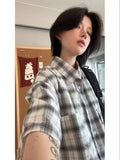 Vevesc Japanese Harajuku Loose Lazy Women Clothes Streetwear Constrast Color Plaid Buttons Design Blouse Y2k Aesthetic Summer Cardigan