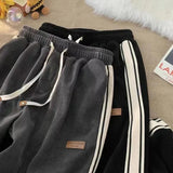 Vevesc Corduroy Striped Sweatpants Women Streetwear Thick Wide Leg Pants Y2K Harajuku High Waist Casual Joggers Korean Baggy Trousers