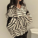 Vevesc Striped Hooded V Neck Y2k Harajuku Hoodies Long Sleeve Sweatshirts Korean Casual Women High Street Oversize Tops