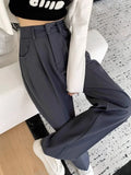 Vevesc  Spring New High Waist Suit Pants Women's Casual Solid Gift Belt Straight Trousers Black Fashion Loose Wide Leg Pants Women
