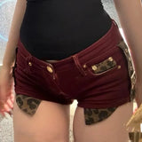 Vevesc Low-waisted Bodycon Shorts Y2k E-Girl Leopard Print Patchwork Jeans 2024 Summer New All-match Hot Short Pants