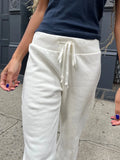 Vevesc  Drawstring Raw Hem White Straight Long Pants Sweet Cute High Waist Raw Hem Trousers Summer Casual Sport Sweatpant Chic