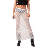 Vevesc Sexy See-Through Lace Sheer Maxi Skirt Women Low Waist Transparent Long Skirt Music Club Party Fairy Coquette Cover-up Skirt