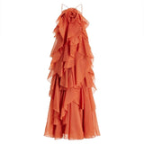Vevesc  Cascading Ruffle Dress Women Sexy Backless Sleeveless Halter Long Female Beach Dresses 2025 Summer Holidays Beach Lady Robes
