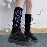 Vevesc JK Candy Color Bow Leggings Women Girls Gothic Plaid Ribbon Strap Long Socks Lolita Knitted Cuffs Ankle Leg Warmer Stockings