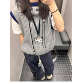 Vevesc Korean Style Vintage Sweater Vest Women Sleeveless Hooded Knitted Pullover Casual Streetwear Retro Sweaters Aesthetics