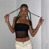 Vevesc Mesh Corset Black Y2K Tops Women Transparent Crop Top Stretch Tube Top Sexy Cami Tops Summer Streetwear