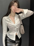 Vevesc Shirts Women Slim Folds Chic Autumn Winter Fashion Hotsweet All-match Flare Sleeve French Casual Tops Harajuku Sexy Blouse Lady