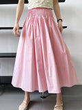 Vevesc  Elegant High-Waisted Pink A- Line Skirt Sweet Umbrella Design Sensibility Plenty of Pleats Medium-Length Women's Fashion