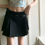 Vevesc American Retro Style High Waist Solid Color Pleated Skirts Y2k Summer Black Tennis Japanese Harajuku Korean Mini Skirt Short