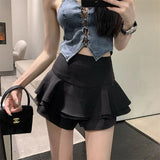 Vevesc Y2K High Waist Ruffle Skirts Summer Korean Streetwear A Line Ball Gown Skirt Female Sweet Preppy All-Match Mini Skirts New