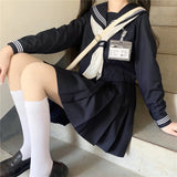 Vevesc Dark Blue Three Orthodox JK School Uniform Girls S-XXL College Style Sailor Spring Summer Suit Women Shirt Pleated Skirt