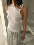 Vevesc Korean Sexy Solid Bandage Pleated Tanks Women Drawstring Vintage Harajuku Crop Top Streetwear Y2k Aesthetic Casual Tank Vests