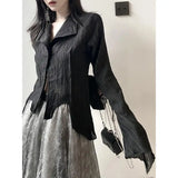 Vevesc New Fashion Creative Gothic Harajuku Blouse Punk American High Street Striped Buttons Commuter Cardigan Y2k Vintage Clothes