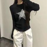 Vevesc Pullover Japanese Autumn Grunge Streetwear Star Girl Y2k Aesthetic Jumpers Vintage Harajuku Cut Out Loose Knitted Sweater