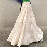 Vevesc  A-line Women Skirts Spring Summer Korean Fashion Chic Solid Sweet Faldas Mujer Pleated Elegant Casual Long Skirt
