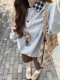 Vevesc Womens Clothing Vintage Street Sweatshirt Y2K Pattern Half Zipper Pullover Long Sleeves Casual Warm Oversize Baggy Ladies Tops
