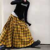 Vevesc Vintage Plaid Skirt Women Y2k Japanese Style Long Skirt Harajuku Streetwear Fashion Retro A-line Midi Skirts Aesthetics