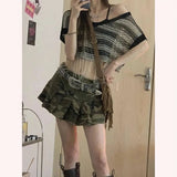 Vevesc Women's Camouflage Gothic A-line Denim Skirt Vintage 90s Aesthetic Y2k Mini Cowboy Skirt Harajuku Jeans Skirts Emo 2000s Clothes