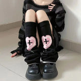 Vevesc Kawaii Leg Warmer Y2k Japanese Punk Streetwear Cross Boot Cover Two Side Wear Knitted Long Socks Women Harajuku Gothic Socks