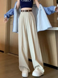 Vevesc  High Waist Suit Wide Leg Pants Women's Spring New Temperament Casual Women's Pants Simple Fashion Black Loose Straight Pants