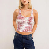 Vevesc Cutest Lace Trim Slilm Fit Crop Tops Y2k Summer Basic Clothes Floral/Letter Print Sleeveless Shirt Vest Women Casual Tank Tops