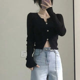 Vevesc Korean Hiphop O-neck Knitted Cardigan Y2k Grunge Long Sleeve Tops Women 2024 Spring New Slim Fit Bottoming Black Sweaters