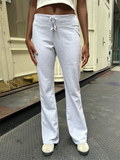 Vevesc  Drawstring Raw Hem White Straight Long Pants Sweet Cute High Waist Raw Hem Trousers Summer Casual Sport Sweatpant Chic
