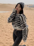 Vevesc Contrast Color Stripe Harajuku Crop Sweater Women Gothic Vintage Grunge Casual Jumper Streetwear Loose Y2k Aesthetic Pullover