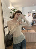 Vevesc Y2k Aesthetic Hollow Out Crop Top Harajuku Slim Fit Vintage See Through Sexy Diamond T-shirt Summer Streetwear Grunge Fairy Tees