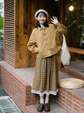 Vevesc Harajuku Plaid Long Skirts Women Japanese Vintage Lace Preppy High Waist A Line Midi Skirt Korean Fashion Casual Female Faldas