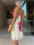 Vevesc  Fashion Printed Bandeau Long Dress Women Holiday Casual Bandage Contrast High Waist Party Dress Female Y2k Bodycon Dress